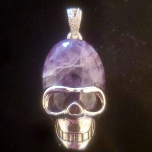 New New Amethyst Lace Silver Tone Skull Pendant.